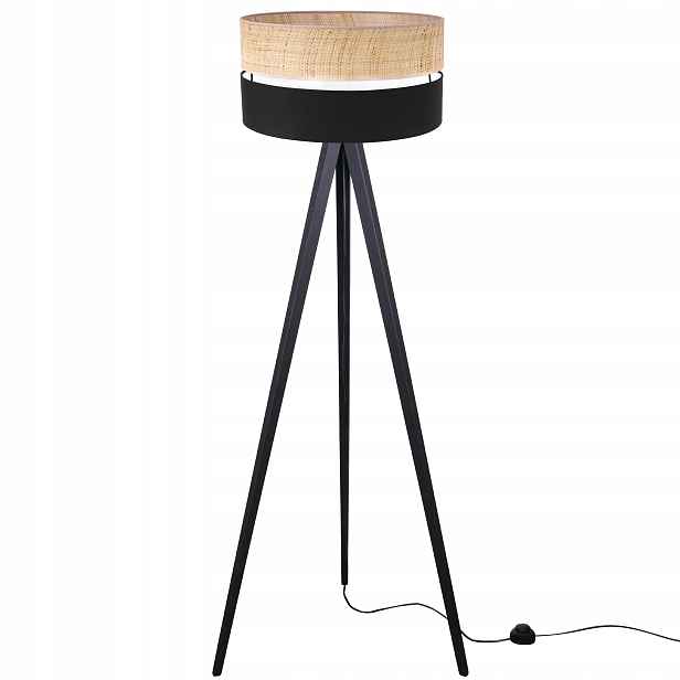 Stojací Lampa Trojnožka Černá S Ratanovým Stínítkem Do Ložnice Obývacího Pokoje