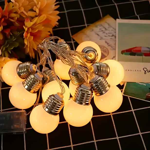 TEMU 78,74palcová (cca 200 cm) 10dílná LED retro světelná řetězová žárovka, napájená bateriemi, plastový materiál, baterie nejsou součástí balení