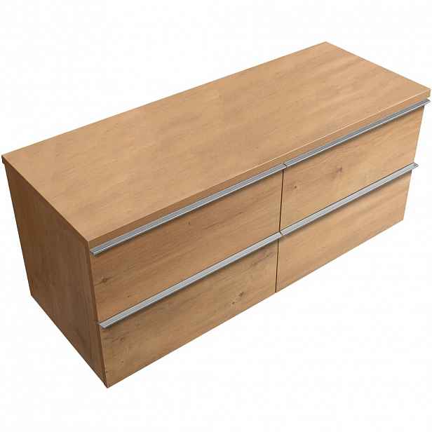 Koupelnová skříňka Velora - dub medový, úchytka chrom + deska pod umyvadlo Navira Pro - 36 mm - 140x56,6x46,5 cm