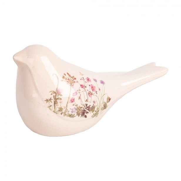 Keramická dekorace ptáček s lučními květy Flowers of Love M - 22*9*12 cm Clayre & Eef