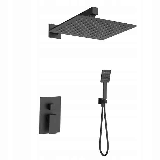 Sprchový Set Pod Omítku Černá Dešťová Sprcha 25 CM Nástěnný