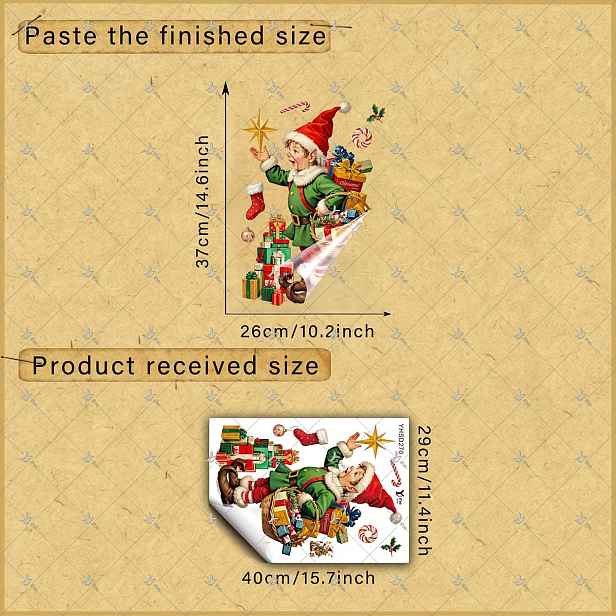TEMU 2D Ploché, 1ks 2D Ploché Tištěné Vánoční Elf Dárek Vánoční Stromek Sněhulák Punčocha 30*40cm Samolepky na Okna, Kreativní DIY Samolepicí
