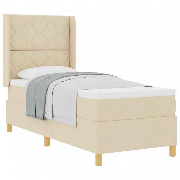 vidaXL Postel s boxspringem s čelo Krémová 80 x 200 cm textil