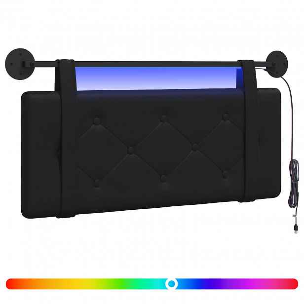 vidaXL Závěsné čelo postele S LED osvětlením Černá Umělá kůže