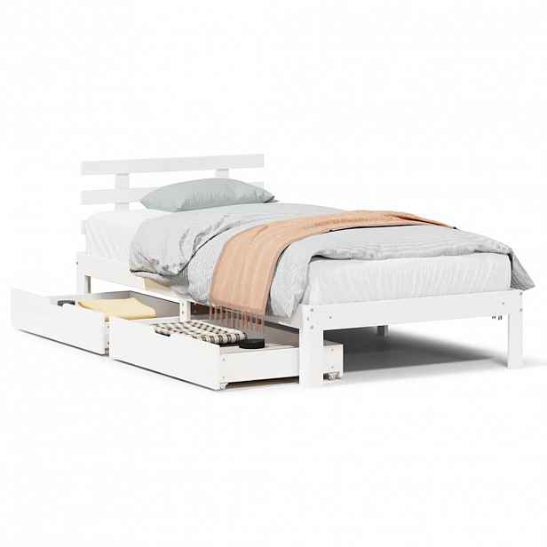 vidaXL Rám postele se zásuvkami bílý 90 x 200 cm masivní borové dřevo