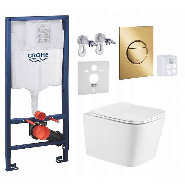 Grohe Podomítková Nádržka s Wc mísou Alba Tornado a zlatým tlačítkem
