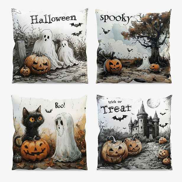 Halloweenské povlaky na polštáře, sada 4 ks, 45 x 45 cm