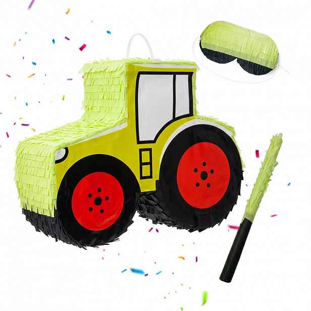 Relaxdays PIŇATA Světle zeleno-červená traktor 3-dílná-sada