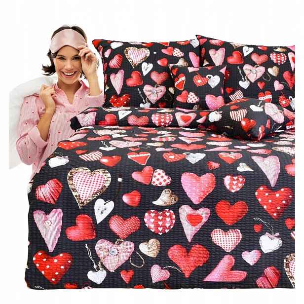krepové povlečení 160x200 2x70/80 Srdíčka Knoflíky Na grafiku Tlustá Vysoká kvalita