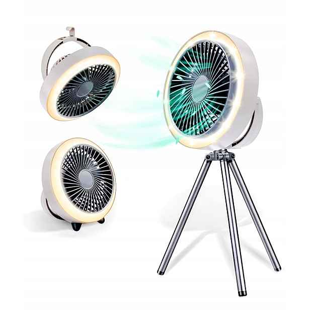 Stojanový závěsný Led větráček Lampa 3v1 PowerBank Zahradní Ventilátor Bílá