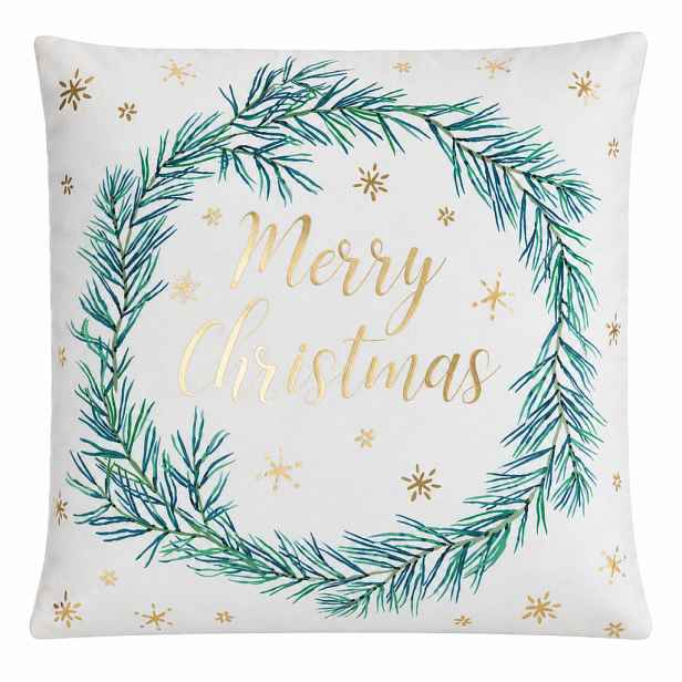 Vánoční povlak na polštář MERRY CHRISTMAS bílý 45×45 cm
