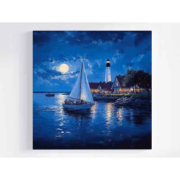 Obraz Na Plátně Canvas Námořnictvo Moře Noc Měsíc Lucerna Loď 50x50