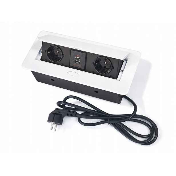 Zásuvka Schovávaná Do Desky 3x 230V 2x Usb Zapuštěná Zásuvka Bílá
