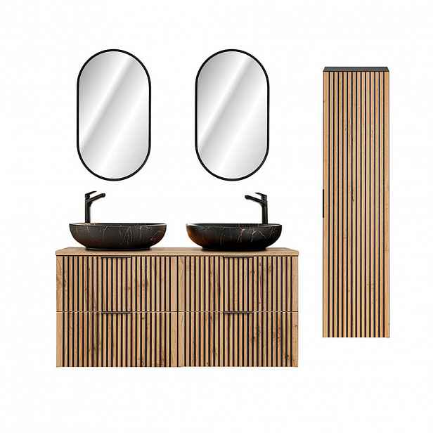 Petits-meubles KOUPELNOVÝ NÁBYTEK 120.6cm Gaia 2er-Set Dubové dřevo a černá barva