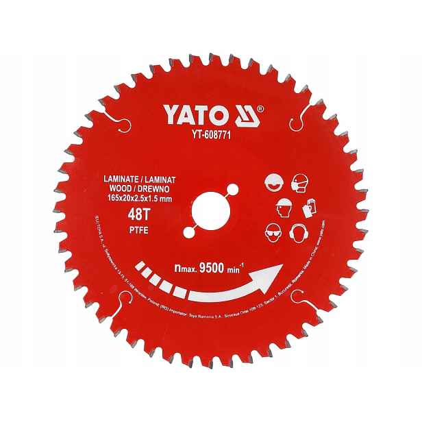 Yato Kotouč Na Řezání Laminátu Dřeva Tct Ptfe 165 mm/20 mm Karbid YT-608771