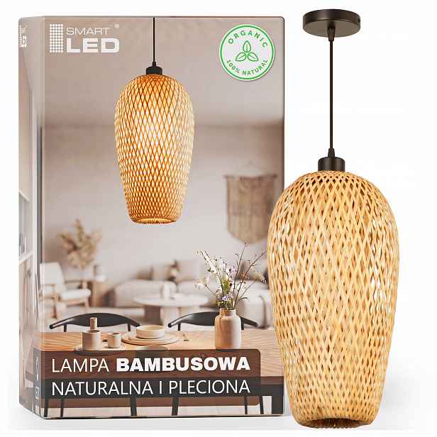 Závěsné Stropní Svítidlo E27 Led Bambusová Pletená Boho Přírodní Podložková
