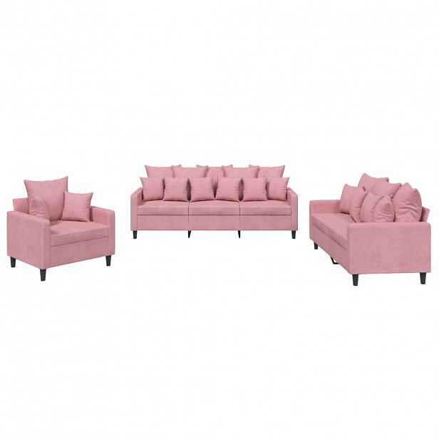 vidaXL 3dílná sedací souprava s poduškami růžová samet