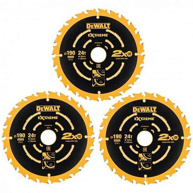 DeWALT - 3dílná sada pilových kotoučů 190x30 mm, 24 zubů DT10399