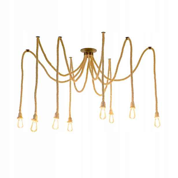 Závěsná Stropní Lampa Spider 8 Bodová Pavouk Jutové Lano E27 Loftový Styl