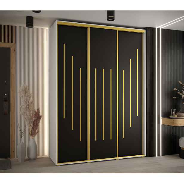 Šatní skříň ASIRI 8 - 180/60 cm, bílá / černá / zlatá