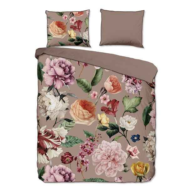 Šedé/hnědé povlečení na dvoulůžko/prodloužené z bavlněného saténu 240x220 cm Fiori – Descanso