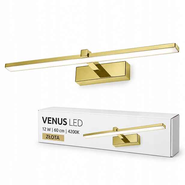 Moderní nástěnné svítidlo Venus 12W 60 cm zlaté Led 840lm 4200K IP44 do interiéru