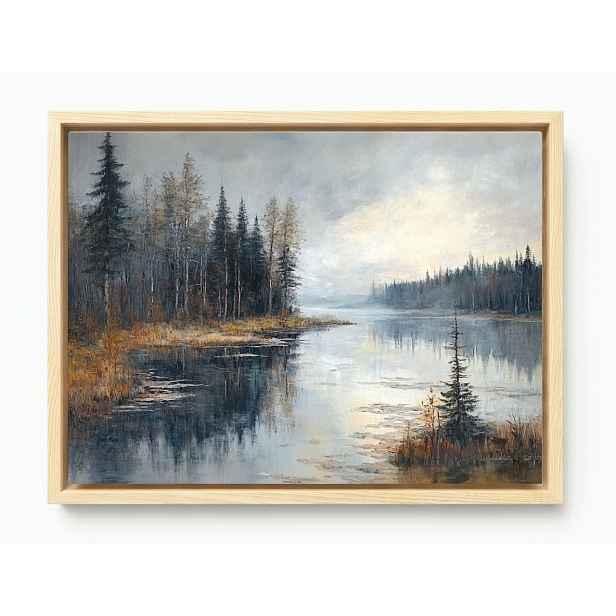 Obraz Rám Americký Box Krajina Les Stromy Jezero Odraz 80x60