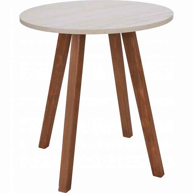 Konferenční Stolek S Mramorovou Deskou Mdf, Borovicové Dřevo Ø 40 CM