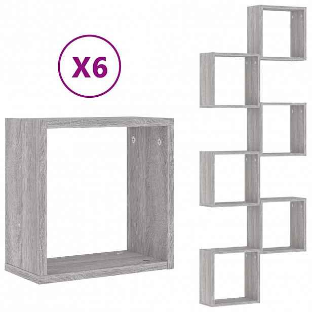 vidaXL Nástěnné police kostky 6 ks šedý sonoma 30 x 15 x 30 cm