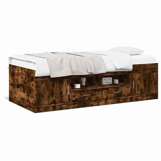 vidaXL Válenda se zásuvkami bez matrace kouřový dub 90 x 200 cm