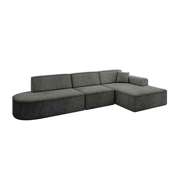 ALTDECOR ROHOVÁ SEDAČKA s otomanem, pravá IREA-L2-v3 327x165x77 Tmavě šedá Velur