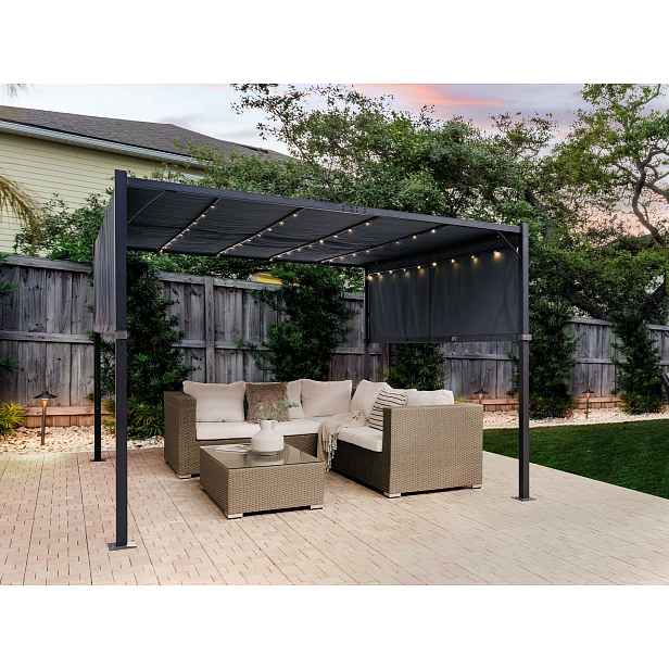 Zahradní pergola s LED solárním osvětlením BestBerg BBGG-50 / 300 x 300 x 215 cm / šedá