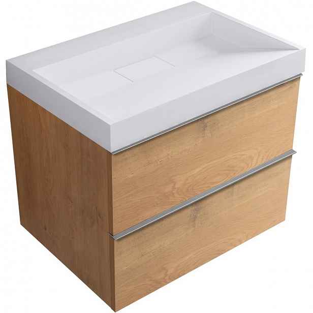 Koupelnová skříňka Velora - dub medový, úchytka chrom + umyvadlo z lit. mramoru Vita - bílá lesklá - 70x63x46,5 cm