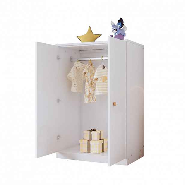 OKWISH ŠATNÍ skříň 80/50/120 cm bílá z MDF se šatní tyčí a 2 dveřmi