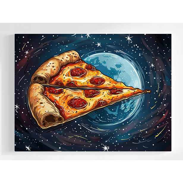 Plakát Grafika Komiks Vesmír Hvězdy Loď Pizza 100x75