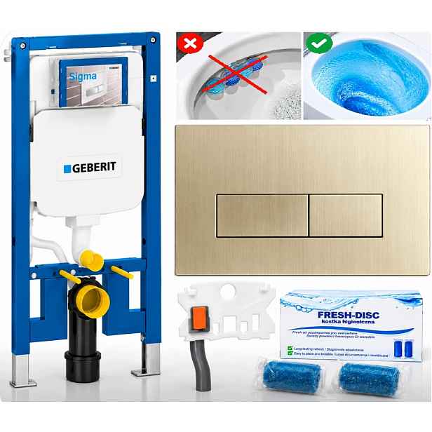 Rám pro Wc Geberit Duofix Slim 8 cm UP720 tlačítko F7 zlatý Fresh-disc