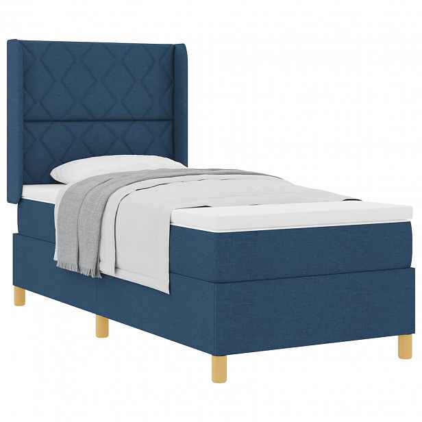 vidaXL Postel s boxspringem s čelo Modrá 90 x 200 cm textil