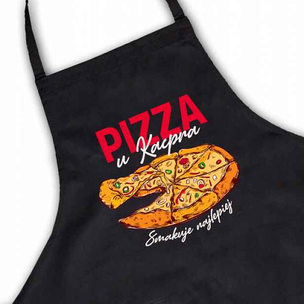 Černá kuchyňská zástěra na Dárek Pizza na pizzu s vlastním potiskem