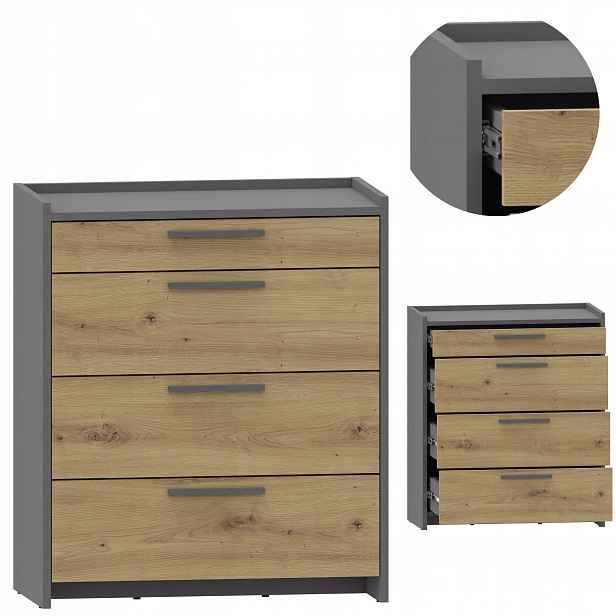 Komoda Altivo Com 70 3SW1SN artisan-antracit velká skříňka 4 zásuvky na oblečení