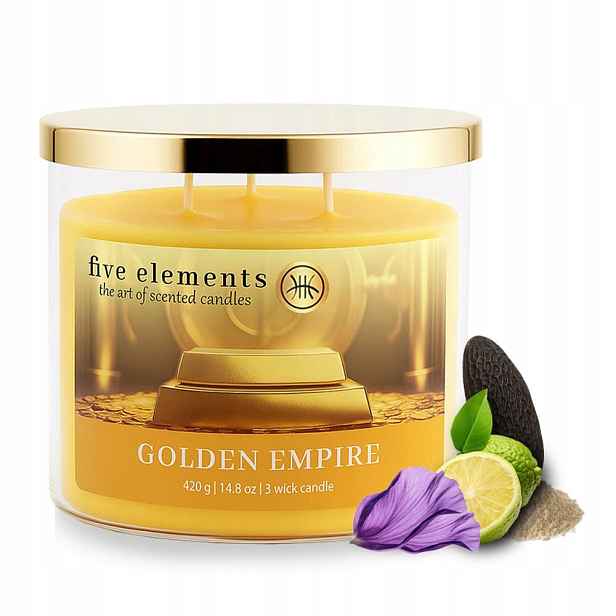 Svíčka Five Elements Golden Empire, 420 g, 3 knoty