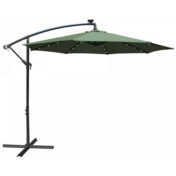 Závěsný slunečník s LED solárním osvětlením BestBerg BBHU-12 / 300 cm / zelená