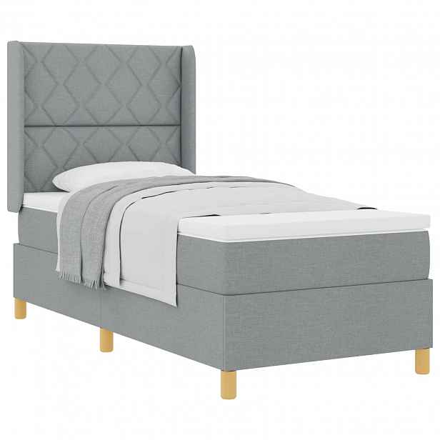 vidaXL Postel s boxspringem s čelo Světle šedá 100 x 200 cm textil