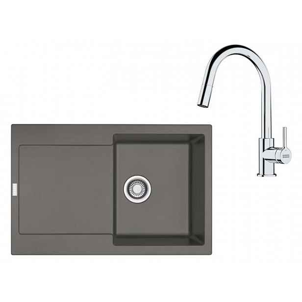 Franke - Kuchyňský set G258ŠK, fragranitový dřez MRG 611 a baterie FS 3229.031, šedý kámen/chrom 114.0700.719