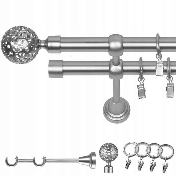 Garnýž Kovový Dvojitý 120 CM 19/19 MM Chrom Mat Moon Kolečka Na Žabky