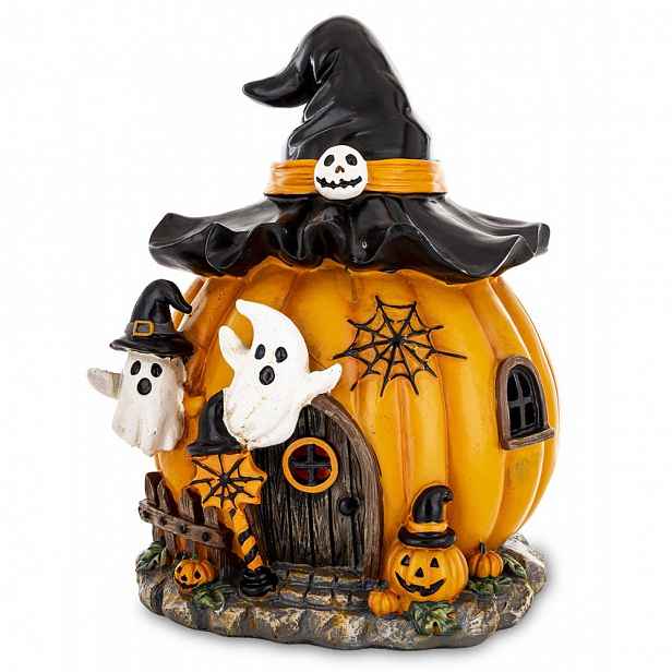Led Figurka Na Halloween Domeček Dýně S Kloboukem Oranžová Bílá Černá