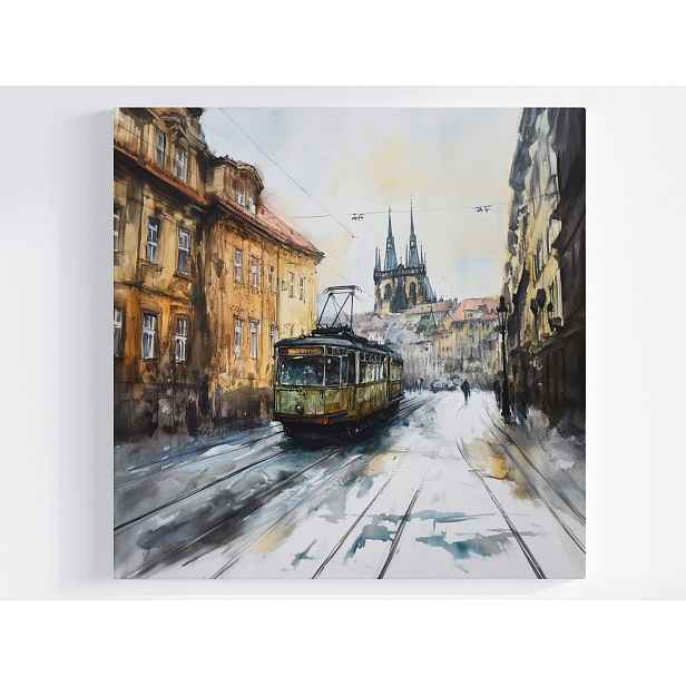Obraz Na Plátně Canvas Město Kamínky Ulice Tramvaj Akvarel 50x50