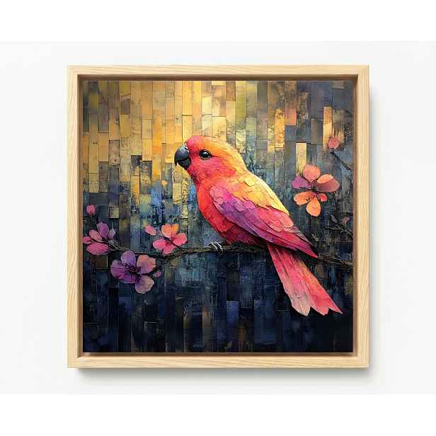 Obraz Rám Americká Krabička Ptáček Papoušek Květiny Grafika 50x50