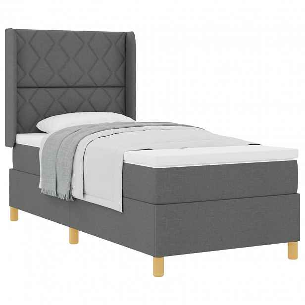 vidaXL Postel s boxspringem s čelo Tmavě šedá 100 x 200 cm textil