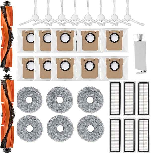 TEMU 33 Náhradních dílů kompatibilních s robotickým vysavačem Xiaomi X20+ / X20 Plus / X10+ / X10 Plus, včetně 2 hlavních kartáčů, 6 mopů, 8 bočních