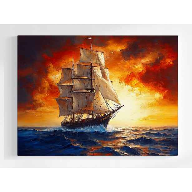 Plakát Moře Oceán Loď Plachetnice Slunce Západ 100x75